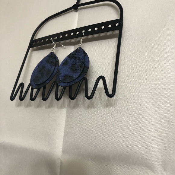 Blue Animal Print Leather Teardrop Earrings - Picture 4 of 4